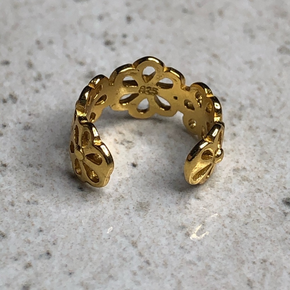 925 Sterling Silver Gold Flower Ear Cuff - Picture 11 of 16